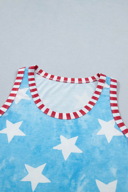 Americana Stars Stripe Trim Round Neck Tank Top