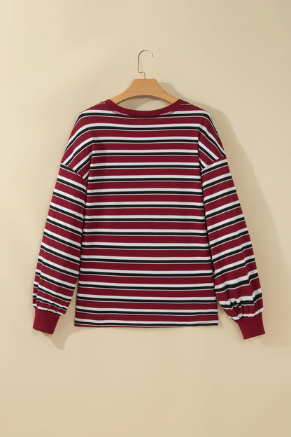 Stripe Drop Shoulder Puff Long Sleeve Top