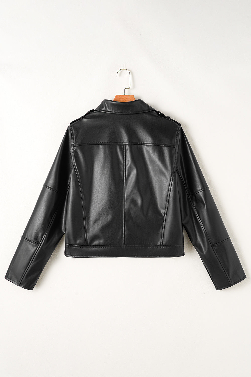 Leather Lapel Collar Zip Up Jacket