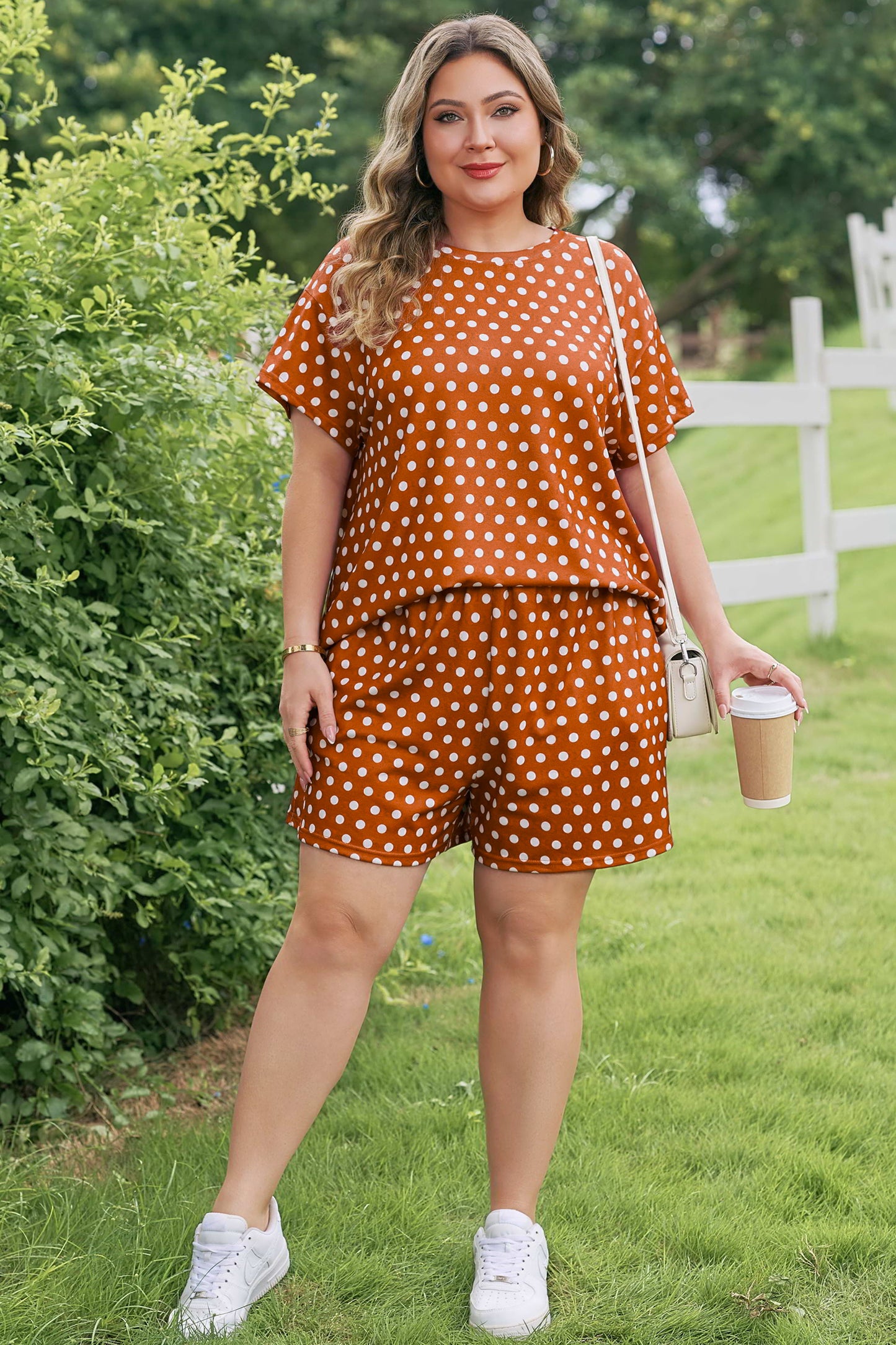 Plus Size Polka Dot Tee & Loose Shorts Set