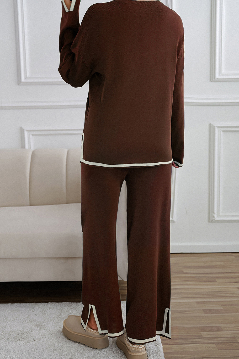 Contrast Trim Sweater and Pants Set