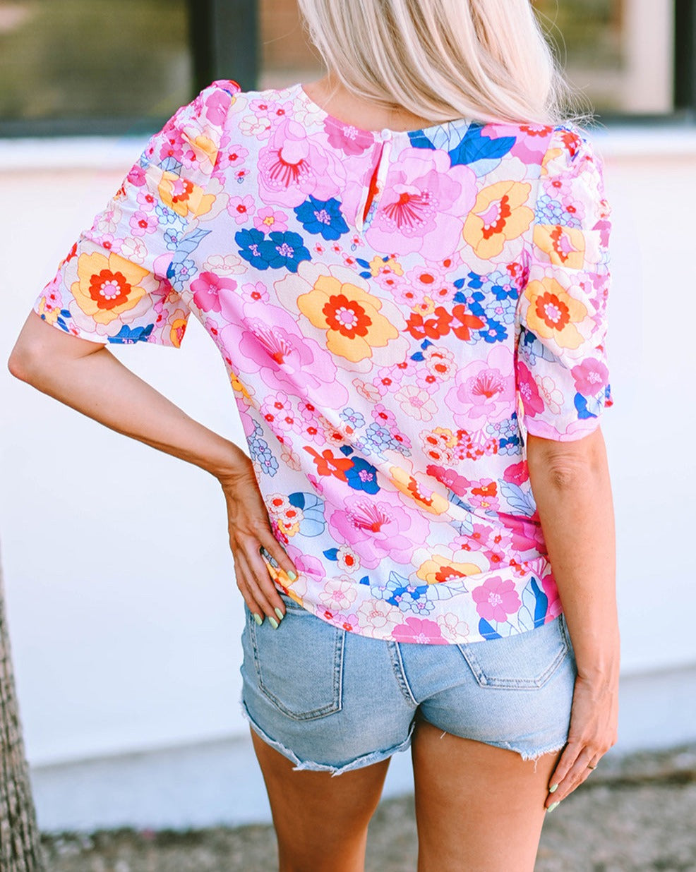 Floral Ruched Puff Sleeve Blouse