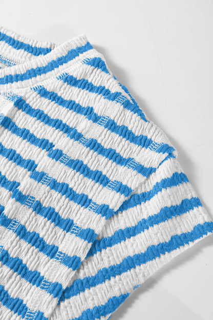 Stripe Textured Patchwork Short Sleeve T-Shirt