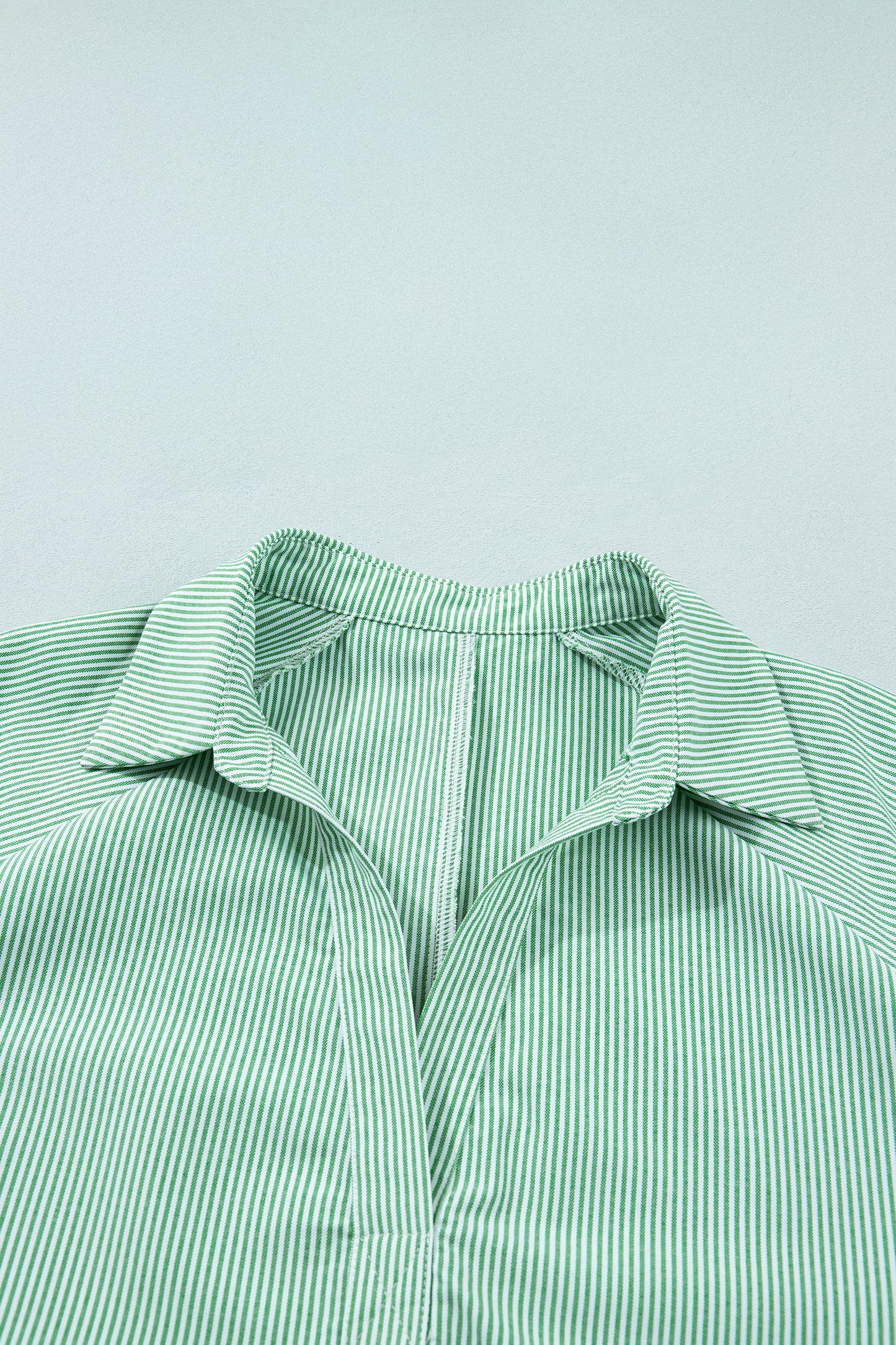 Plus Size Stripe Collar V-Neck Short Sleeve Blouse