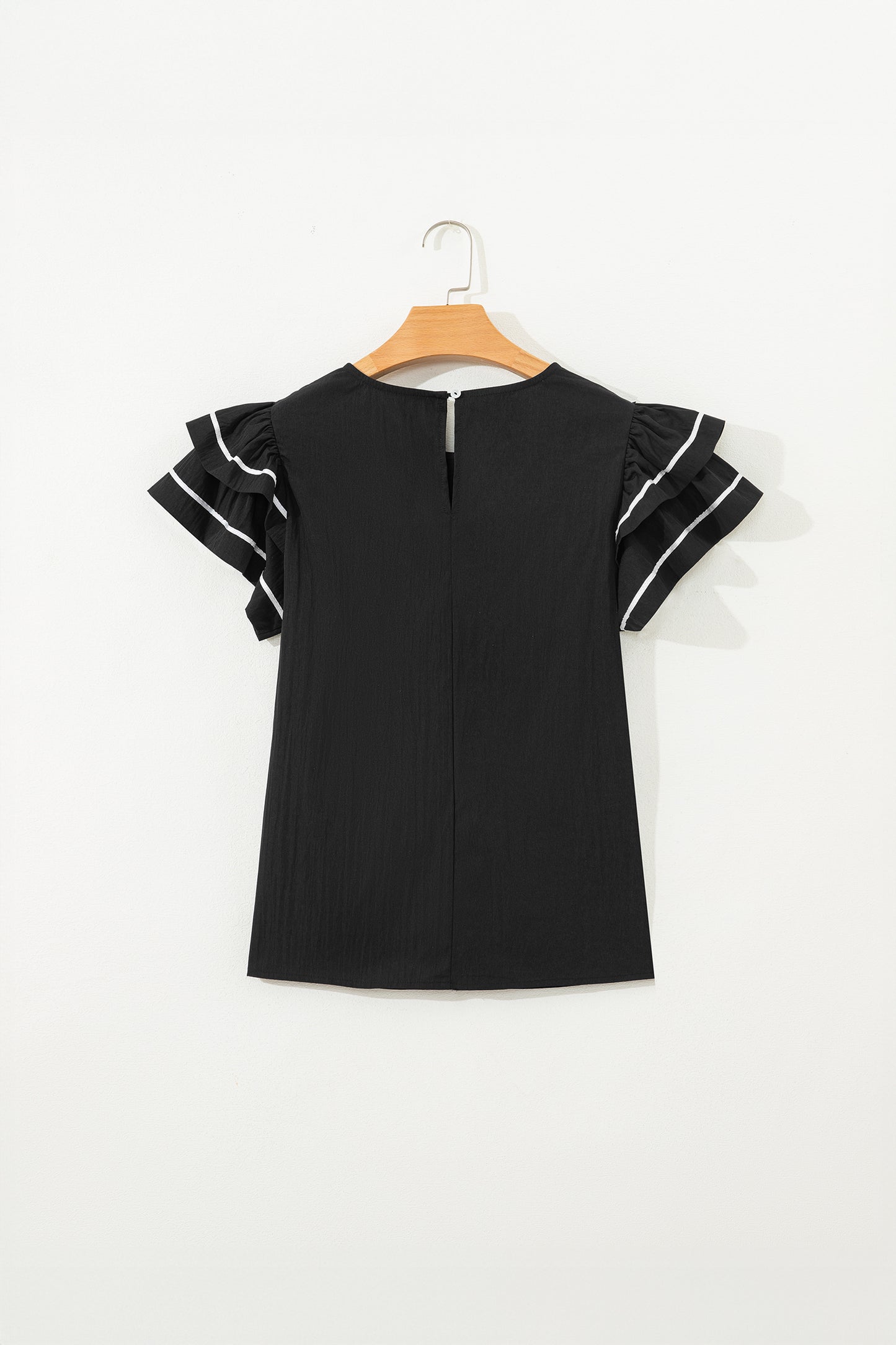 Contrast Trim Ruffle Short Sleeve Blouse