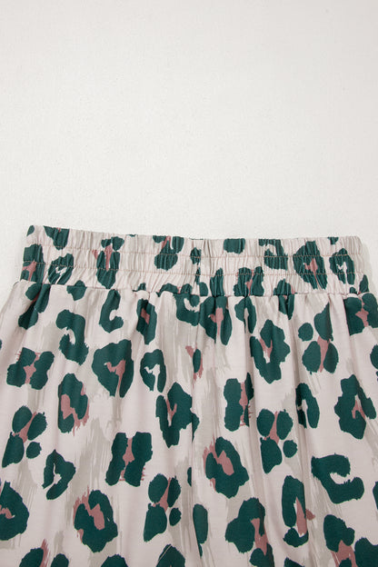Leopard Contrast Trim Top & High Waist Shorts Set