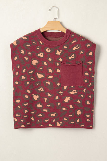 Leopard Cap Sleeve Textured Knit Top