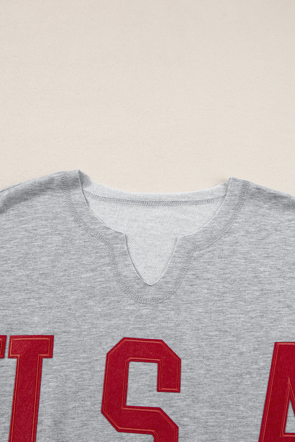 USA Patch Lettering Notch Neck Short Sleeve Tee