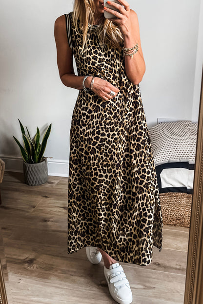 Leopard Stripe Sleeveless Maxi Dress