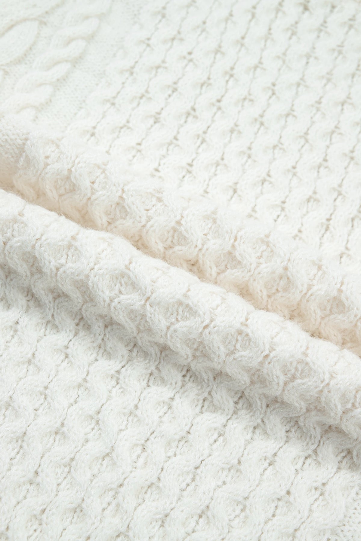 Solid Cable Knit Round Neck Long Sleeve Sweater