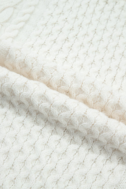 Solid Cable Knit Round Neck Long Sleeve Sweater