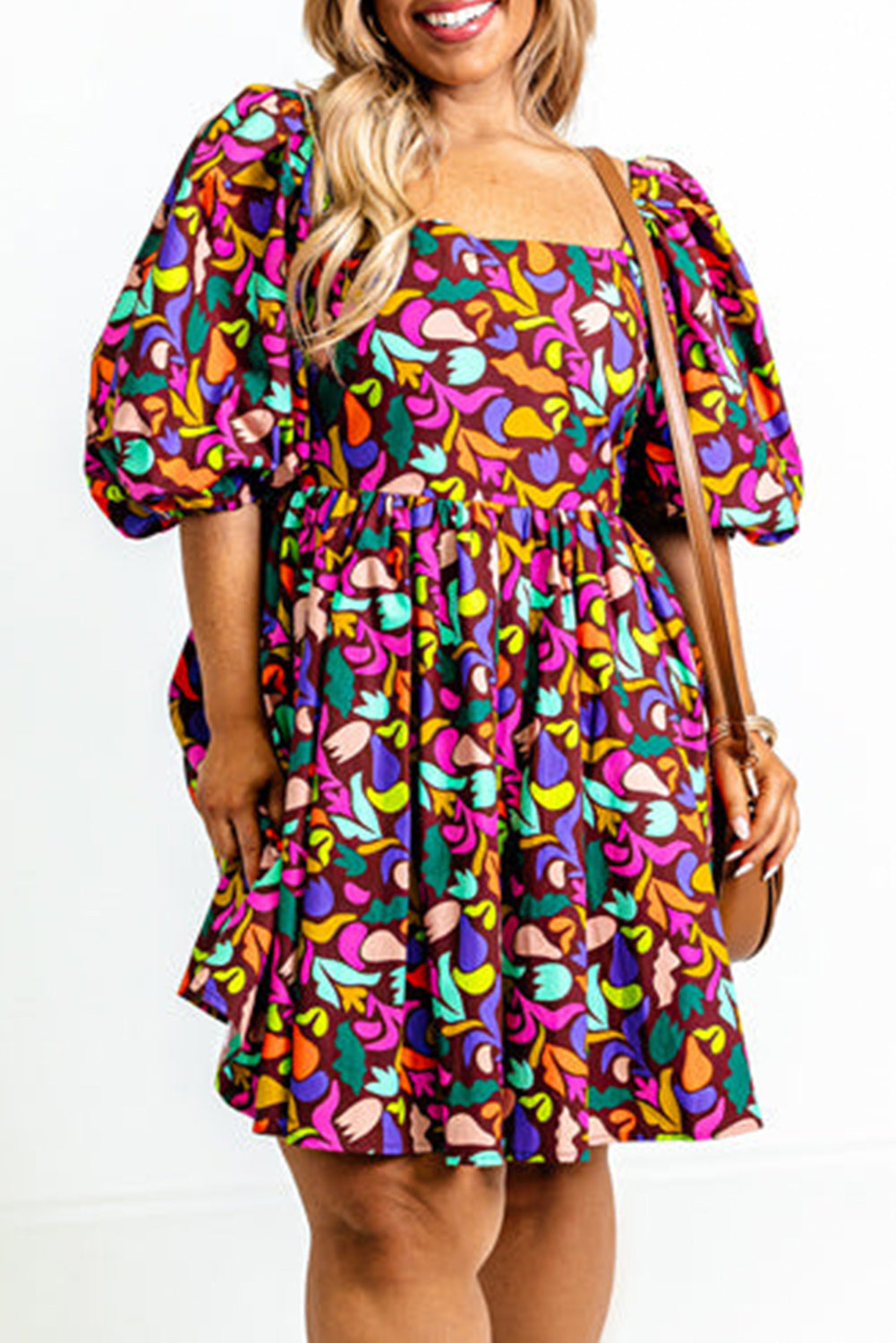 Floral Puff Sleeve Dress Plus Size