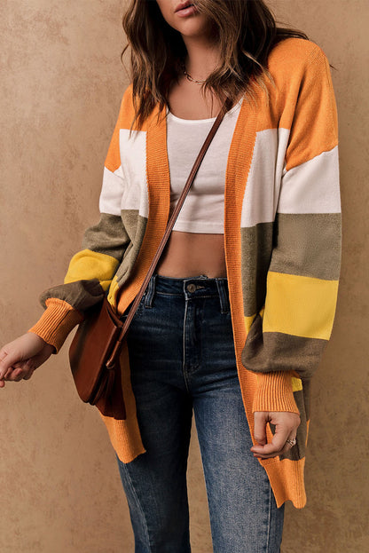 Colorblock Open Front Pocketed Cardigan