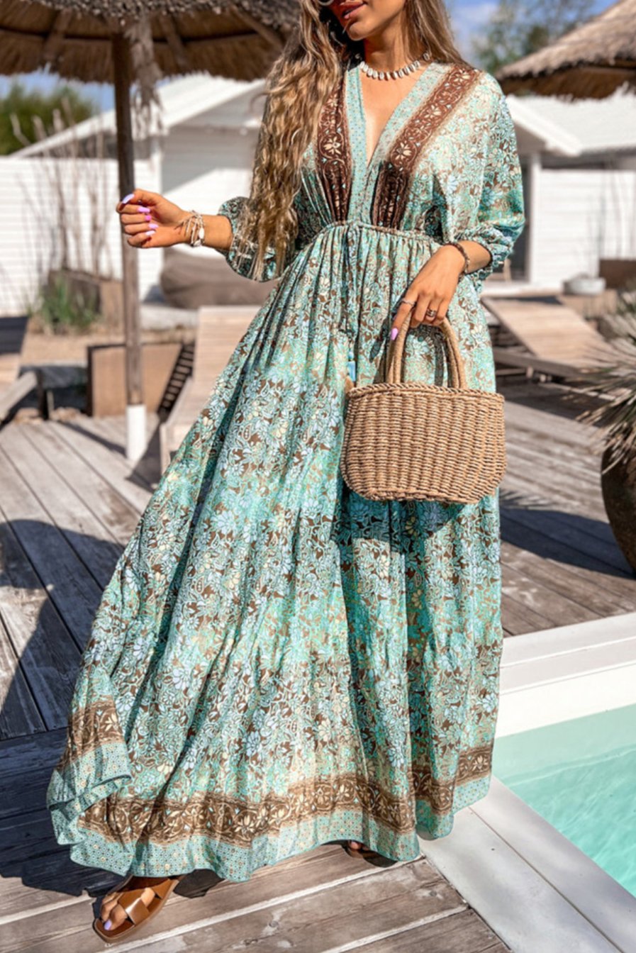 Boho Floral Open Back Maxi Dress