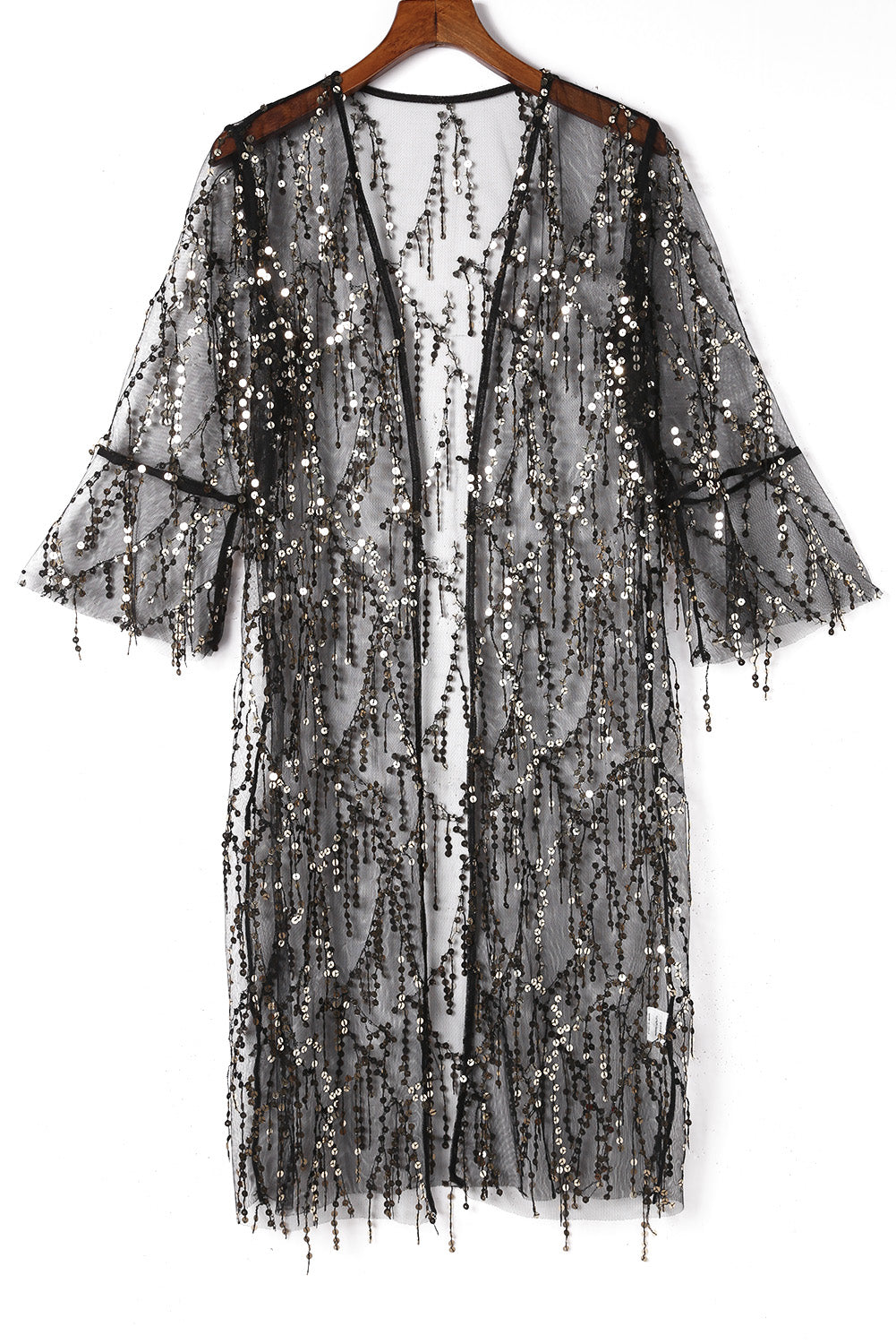 Sequin Sheer 3/4 Sleeve Kimono