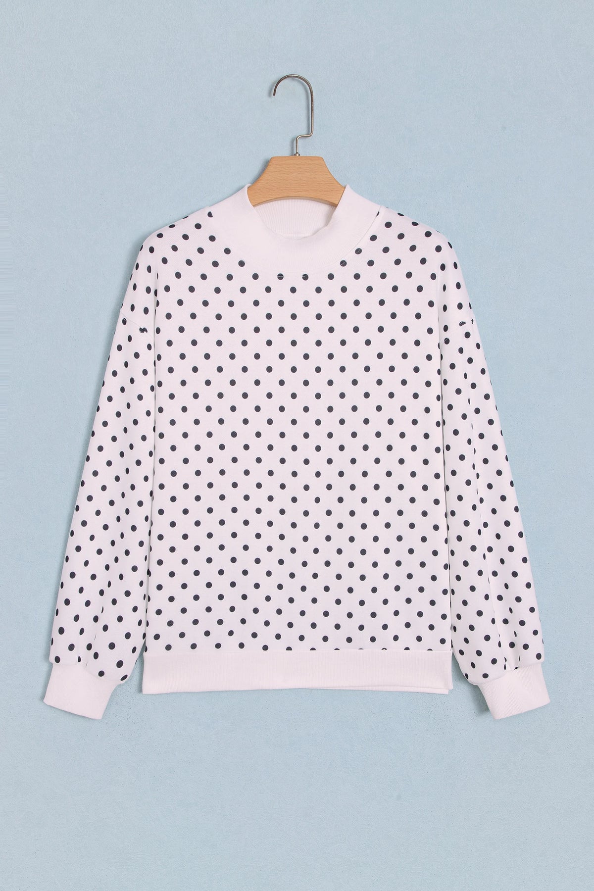 Polka Dot Mock Neck Drop Shoulder Sweatshirt