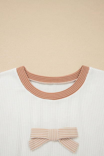 Plus Size Colorblock Bow Tie Corded Knit Top