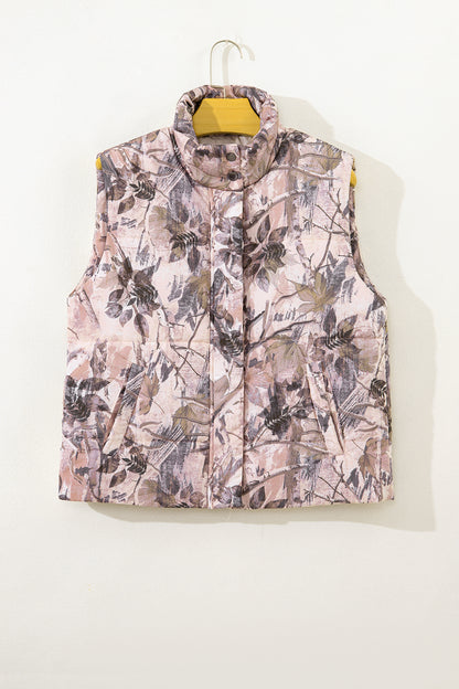 Woodland Camo Collared Sleeveless Puffer Vest