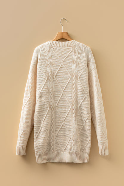 Solid Cable Knit Drop Shoulder Sweater Dress