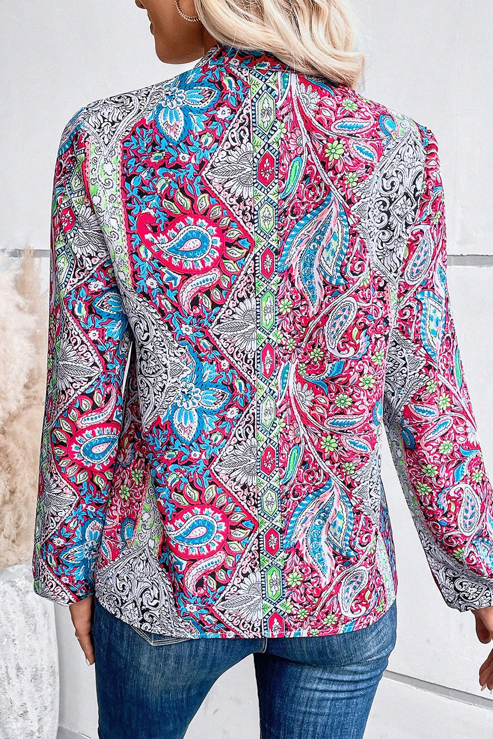 Paisley Notched V-Neck Blouse