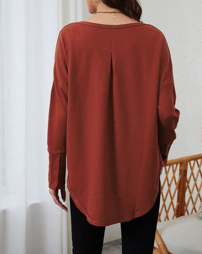 Waffle Pleated Long Sleeve Top