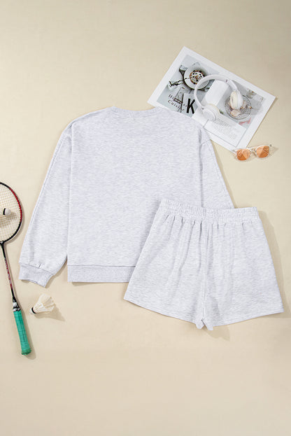 Plus Size Bow Tie Embroidered Pullover and Shorts Set