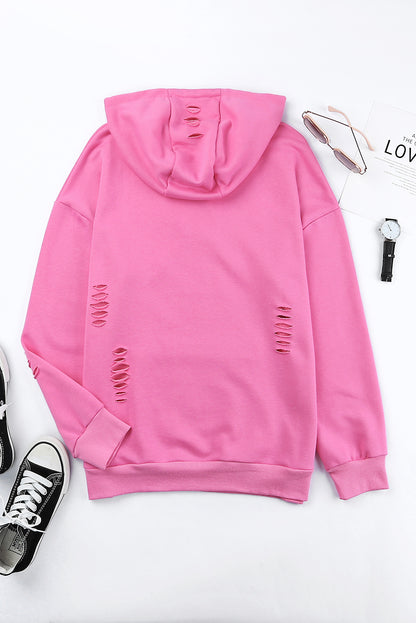 Solid Distressed Hooded Sweatshirt