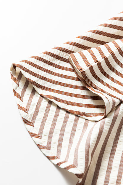 Stripe Embroidered Trim Ruffle Hem Collared Dress