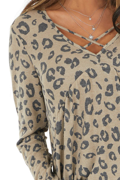 Leopard Crisscross Long Sleeve Top