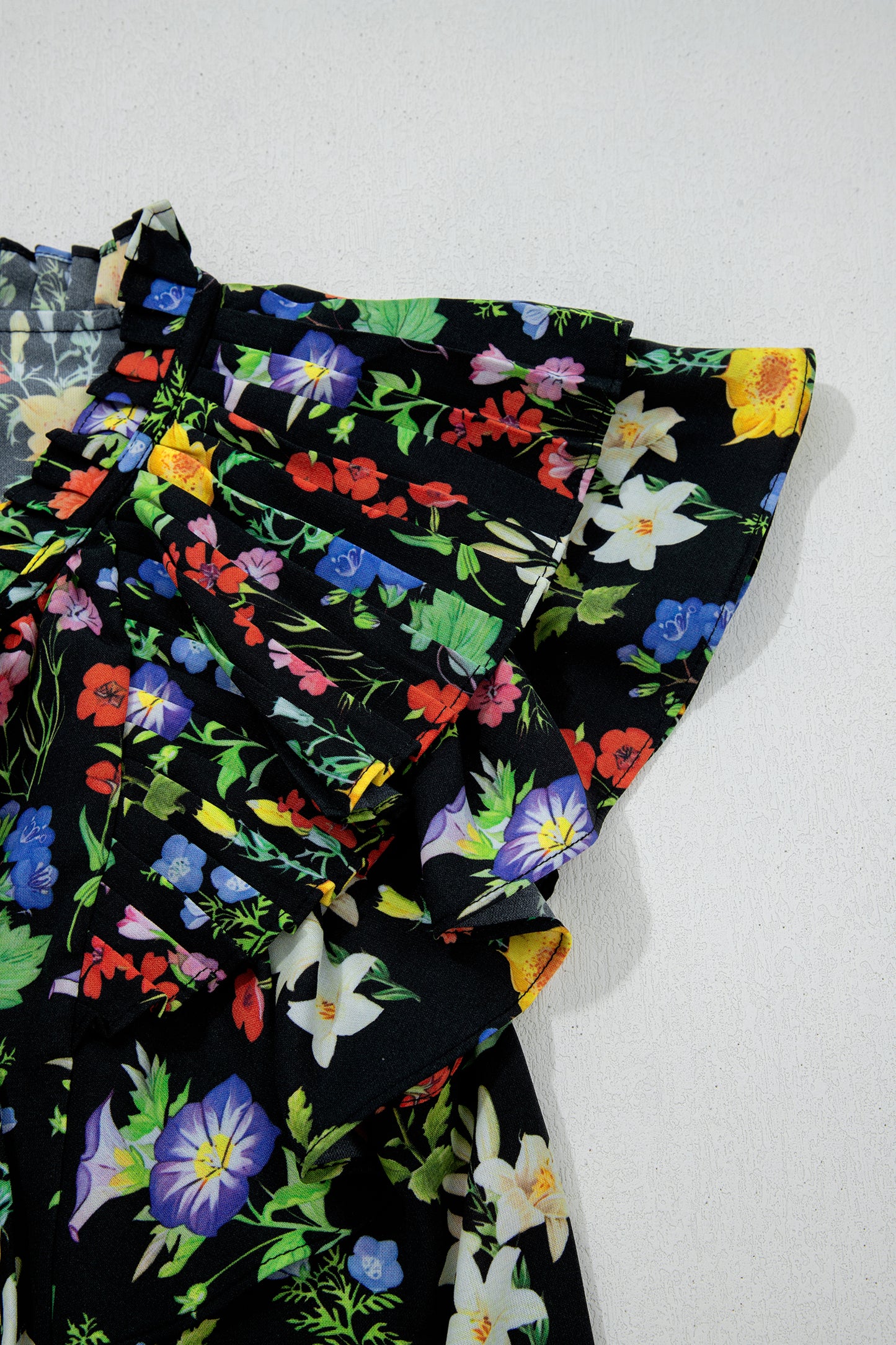 Flower Tiered Flutter Sleeve V-Neck Blouse