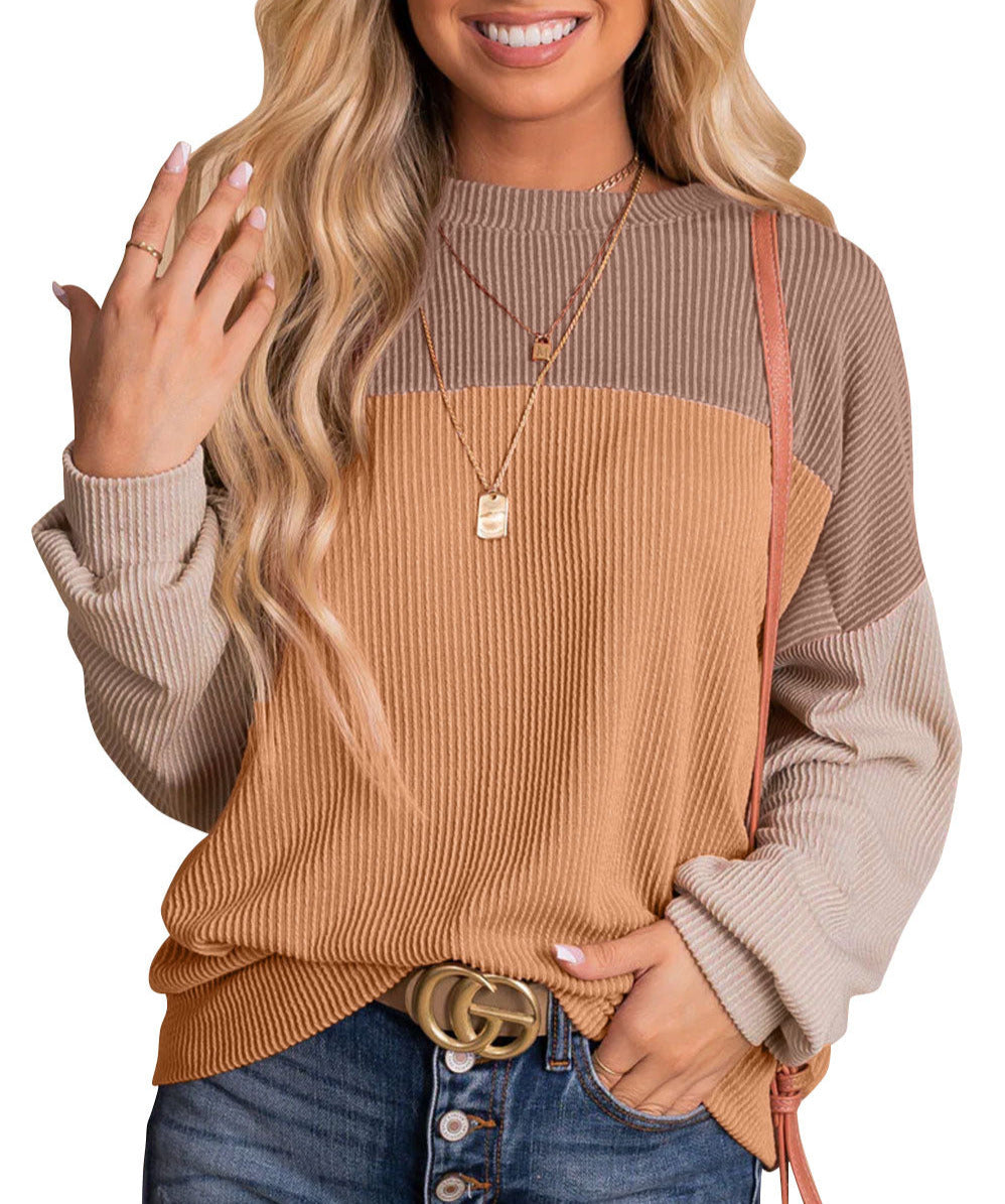 Colorblock Rib Textured Knit Top