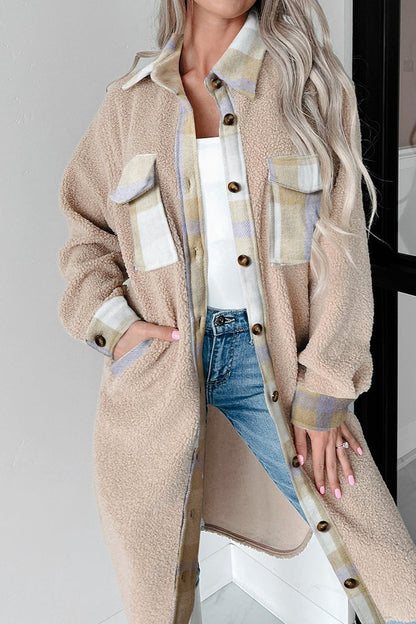 Plaid Patchwork Sherpa Long Coat