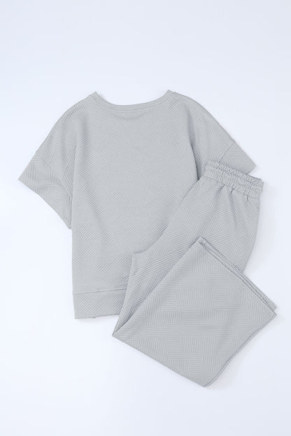 Solid Textured T-Shirt and Drawstring Pants Set