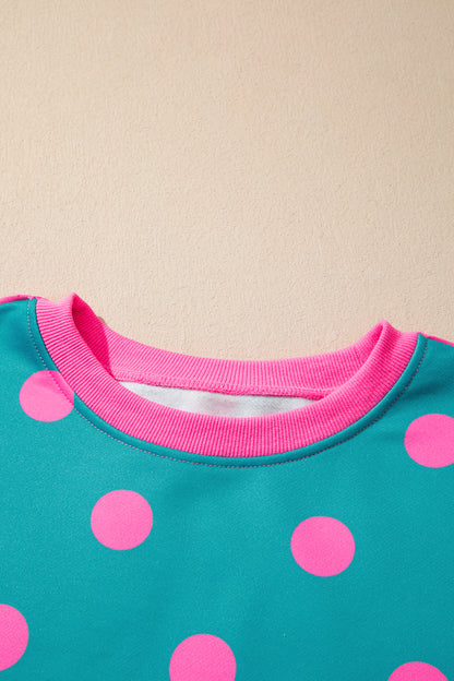 Polka Dot Contrast Reverse Seam Baggy Sweatshirt