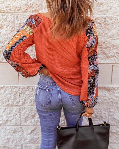 Floral Colorblock Waffle Knit Top