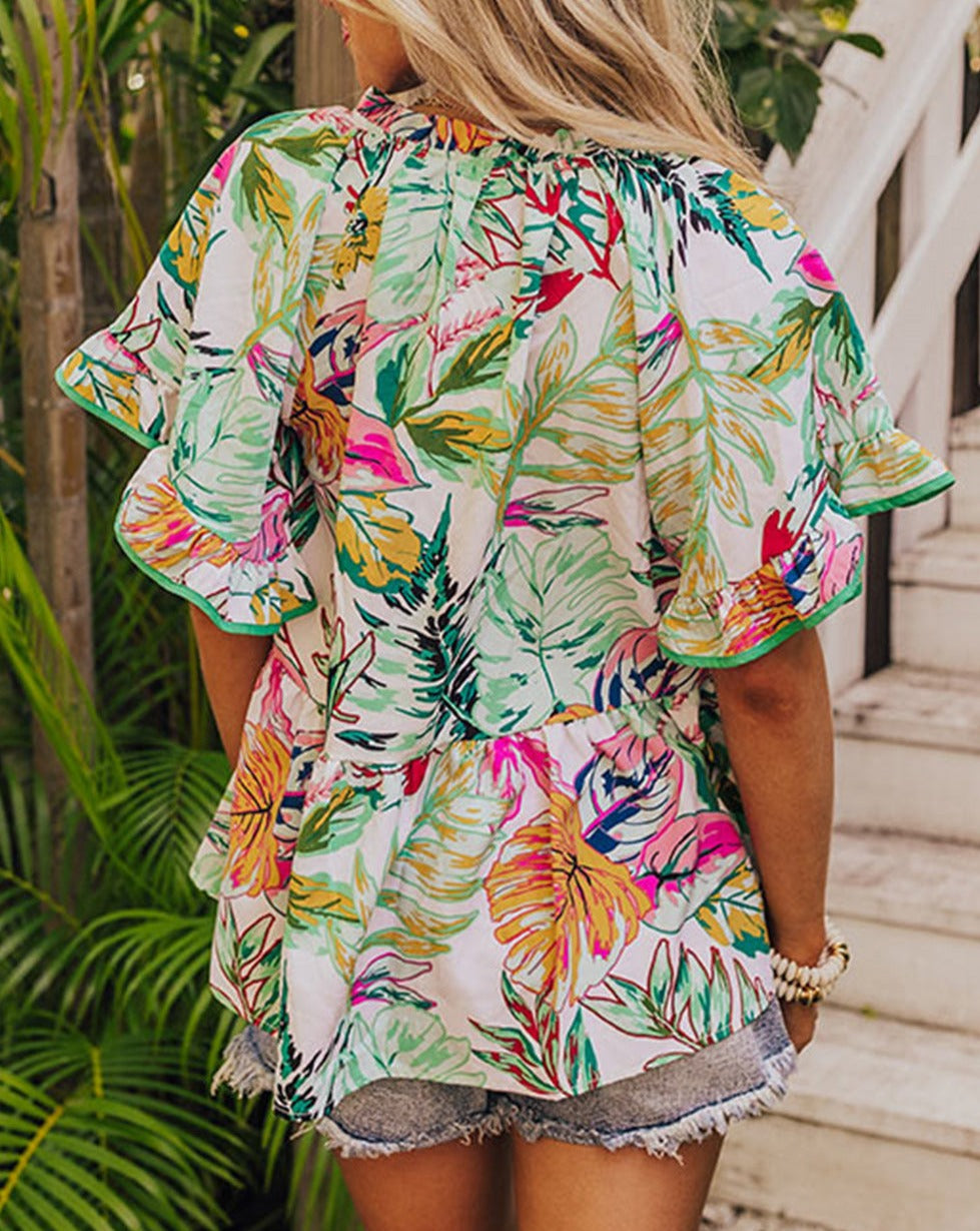 Floral Ruffle Short Sleeve Blouse