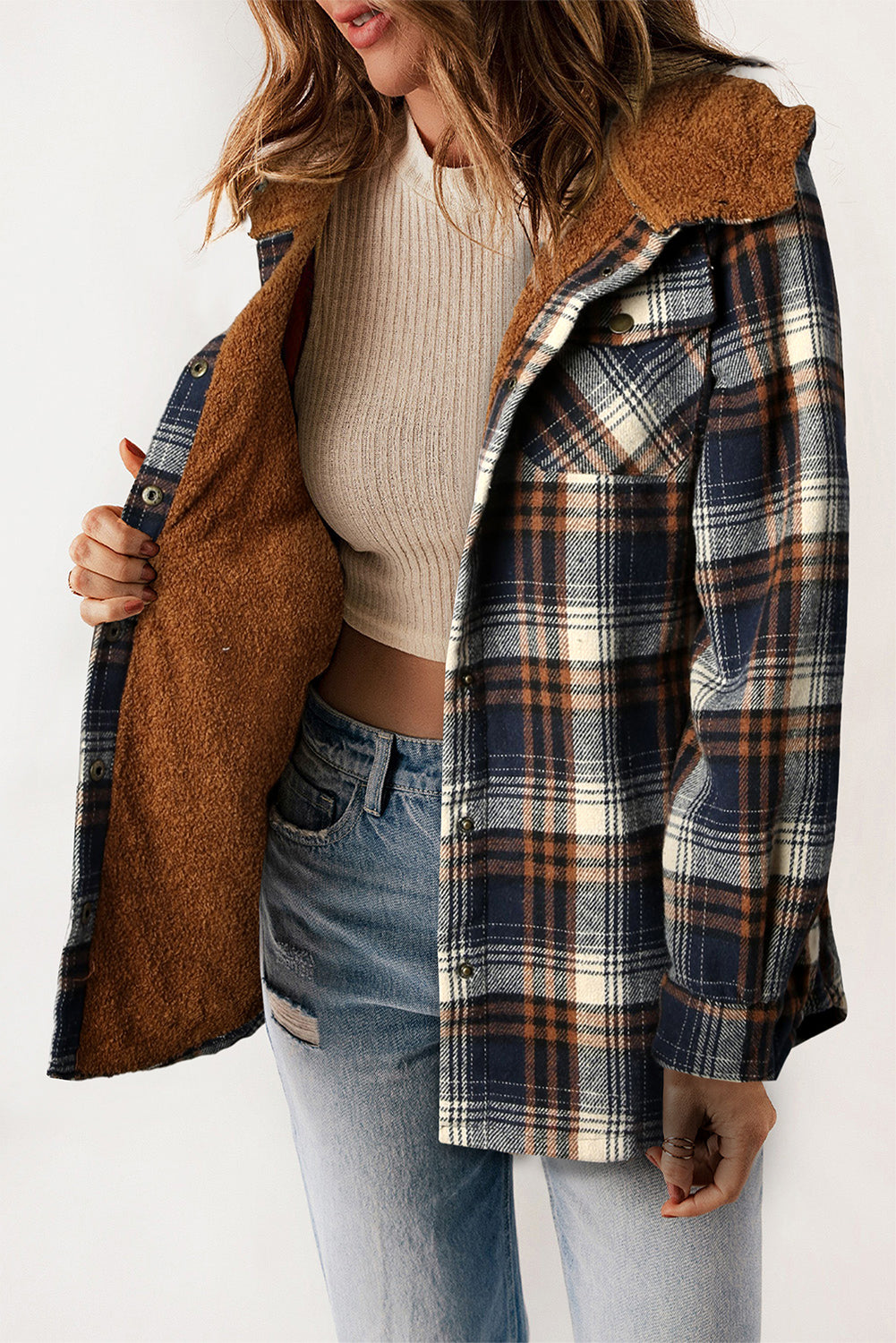 Plaid Sherpa Lined Hooded Shacket