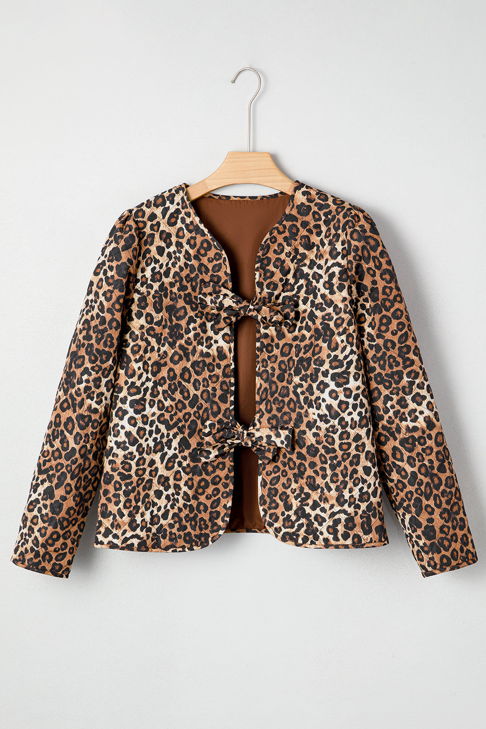 Leopard Quilted Tie Front Jacket