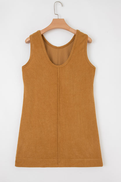 Solid Corduroy Sleeveless Pocketed Mini Dress