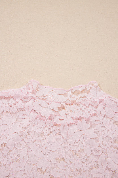 Floral Lace Long Sleeve Stand Neck Pullover Top
