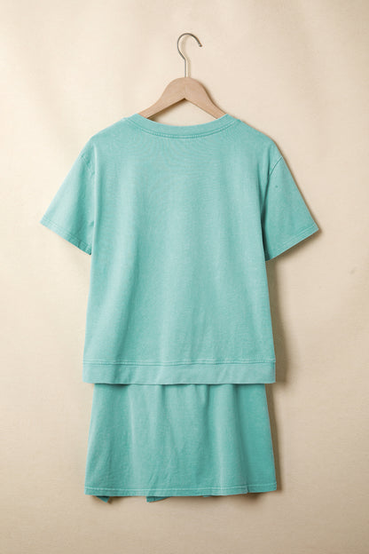 Mineral Wash V-Neck Tee & Skort Set