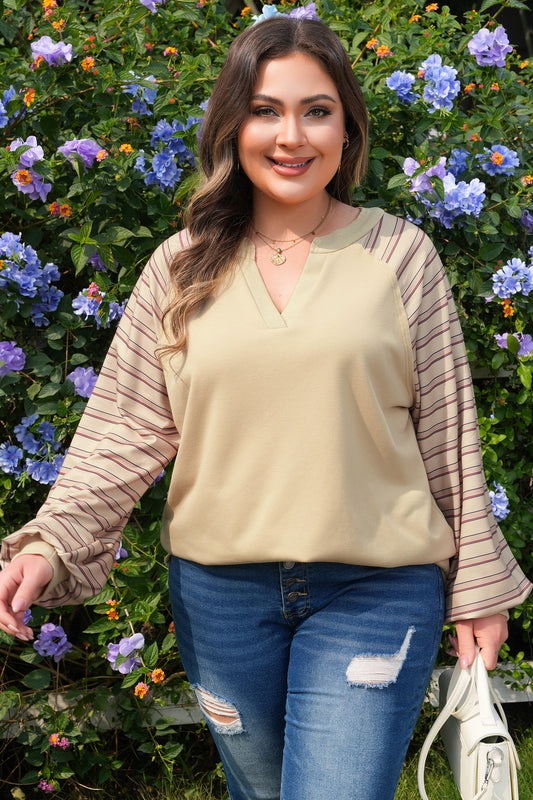 Plus Size Stripe Patchwork Raglan Sleeve Jumper