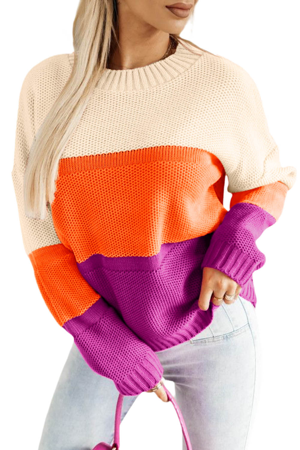 NEW! Color Block Drop Shoulder Knit Sweater