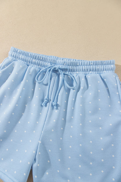 Polka Dot Kangaroo Pocket Hoodie & Shorts Set