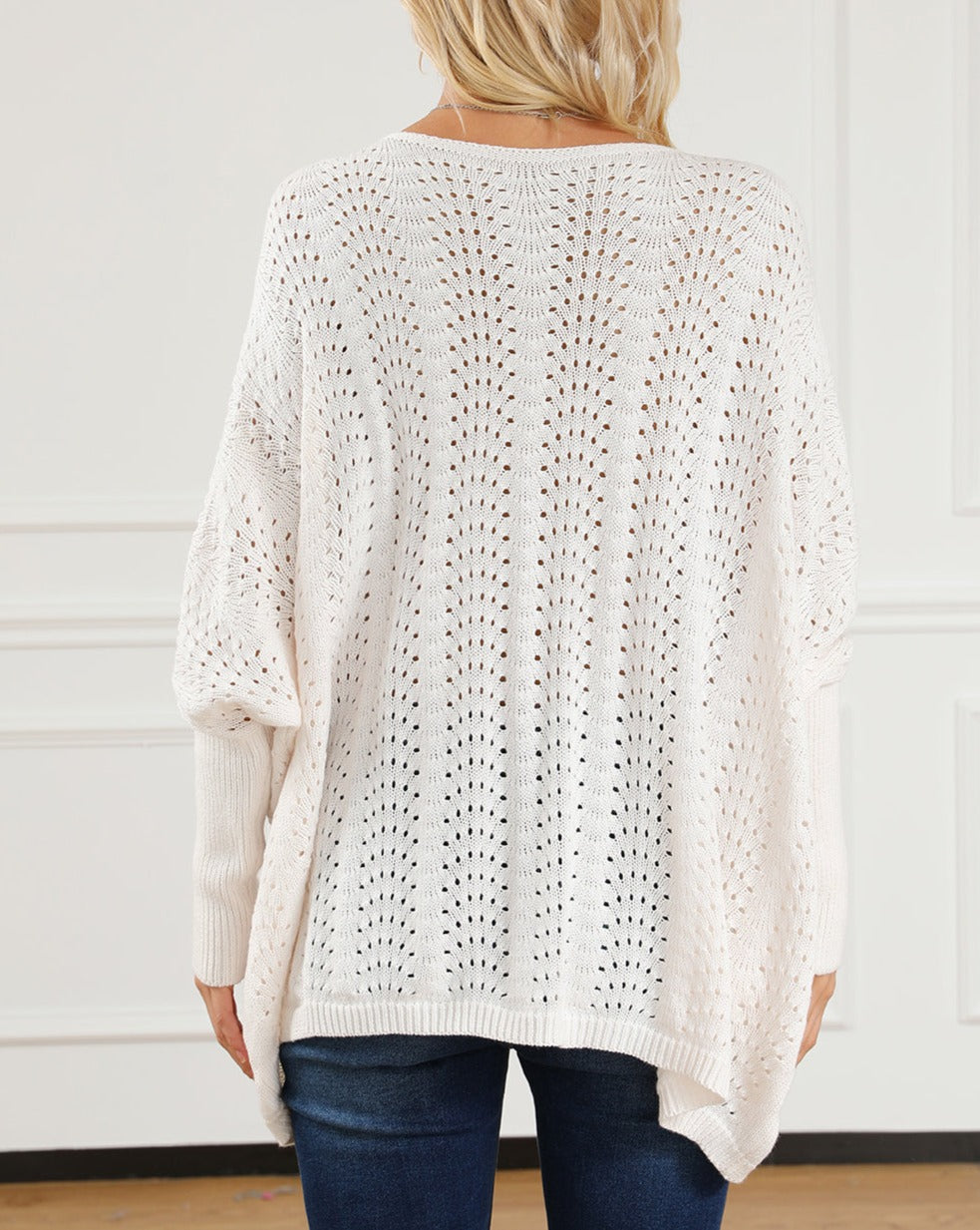 Hollowed Pointelle Dolman Sleeve Sweater