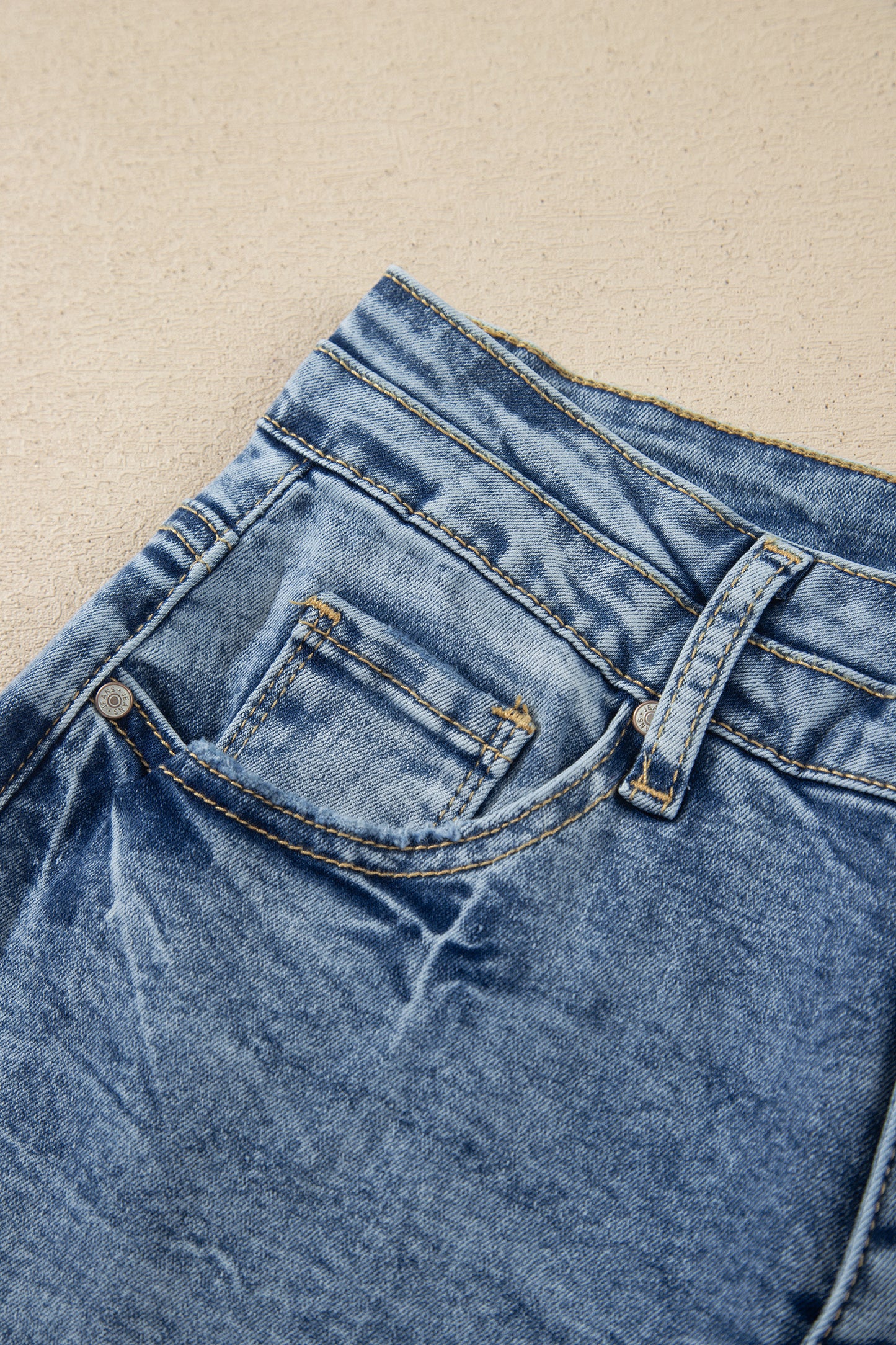 Denim Acid Wash Pockets Flare Jeans