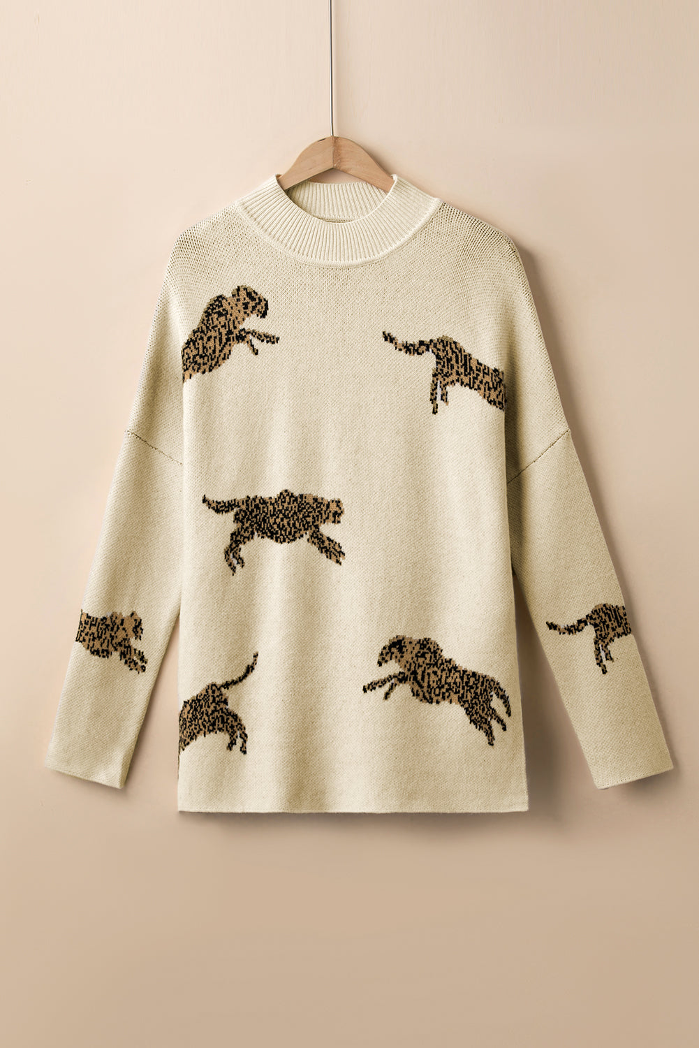 Cheetah Mock Neck Split Hem Sweater