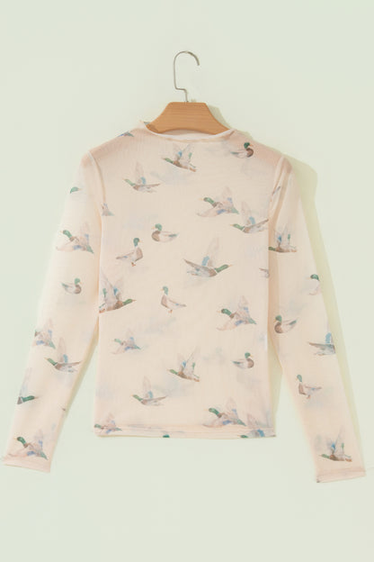 Western Mallard Mesh High Neck Long Sleeve Top