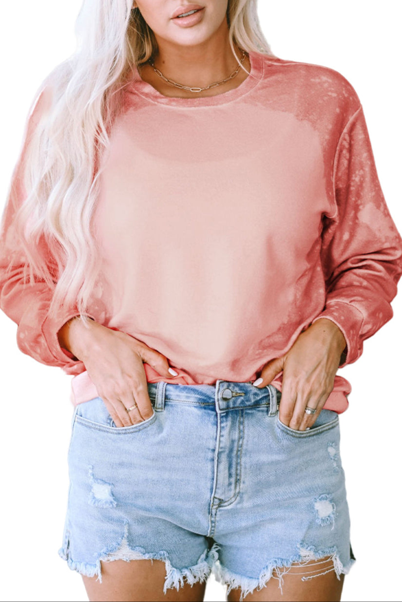 Bleached Round Neck Pullover Sweatshirt