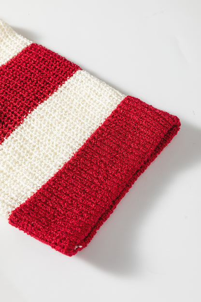 Colorblock Stripe V-Neck 3/4 Sleeve Sweater